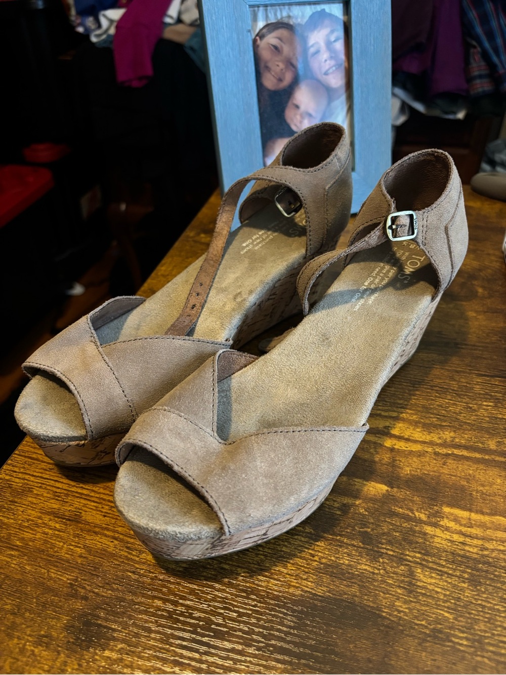 Toms Brown Suede Ankle-Strap Wedge Sandals